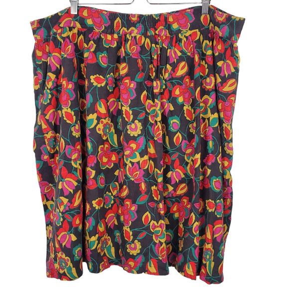 ModCloth Black Red Pink Floral Lined Rayon Linen Button Front Skirt Sz 3X - Picture 2 of 5